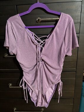 Blackmilk *rare* Lavender Shimmer Lace-Up Bodysuit/Bathing suit. Ties adjustable